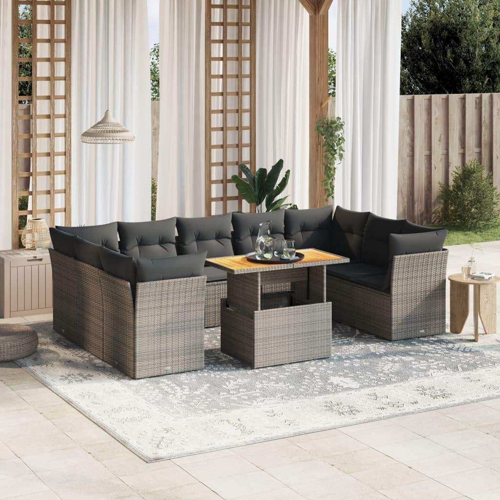 Set Divano da Giardino 10 pz con Cuscini Grigio in Polyrattan - homemem39