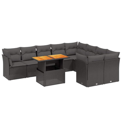 Set Divani da Giardino 10pz con Cuscini in Polyrattan Nero - homemem39