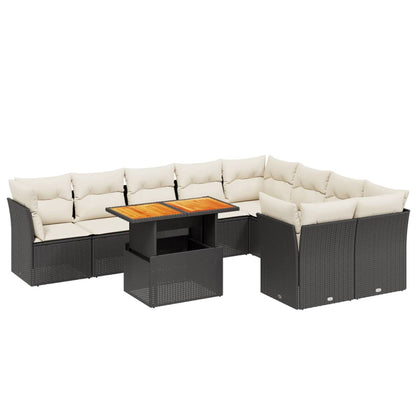 Set Divani da Giardino 10pz con Cuscini in Polyrattan Nero