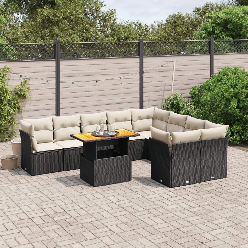 Set Divani da Giardino 10pz con Cuscini in Polyrattan Nero - homemem39