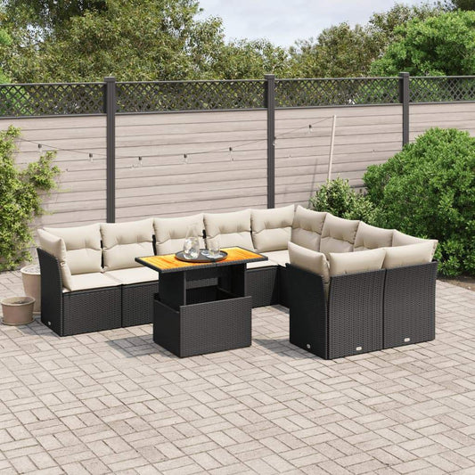 Set Divani da Giardino 10pz con Cuscini in Polyrattan Nero - homemem39