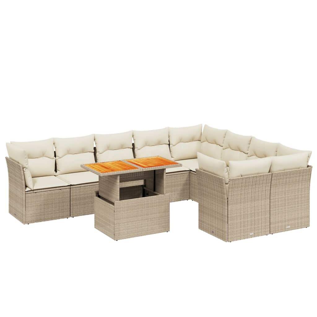 Set Divano da Giardino 10 pz con Cuscini Beige in Polyrattan - homemem39