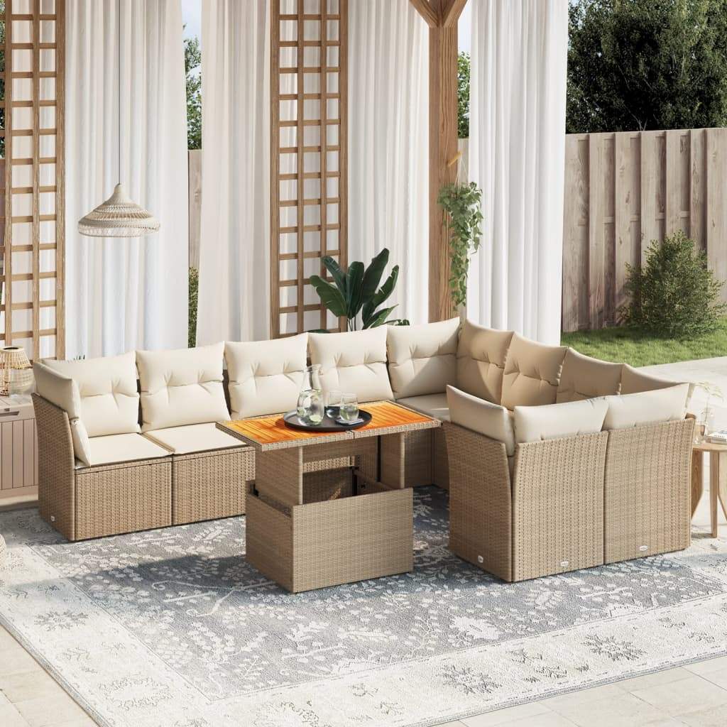 Set Divano da Giardino 10 pz con Cuscini Beige in Polyrattan - homemem39
