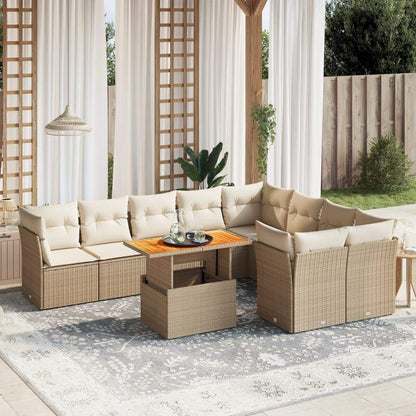 Set Divano da Giardino 10 pz con Cuscini Beige in Polyrattan - homemem39