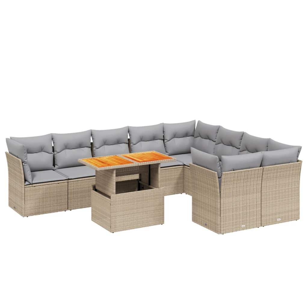 Set Divano da Giardino 10 pz con Cuscini Beige in Polyrattan - homemem39