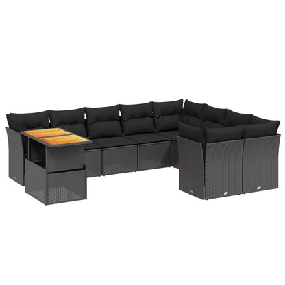 Set Divani da Giardino 10pz con Cuscini in Polyrattan Nero - homemem39