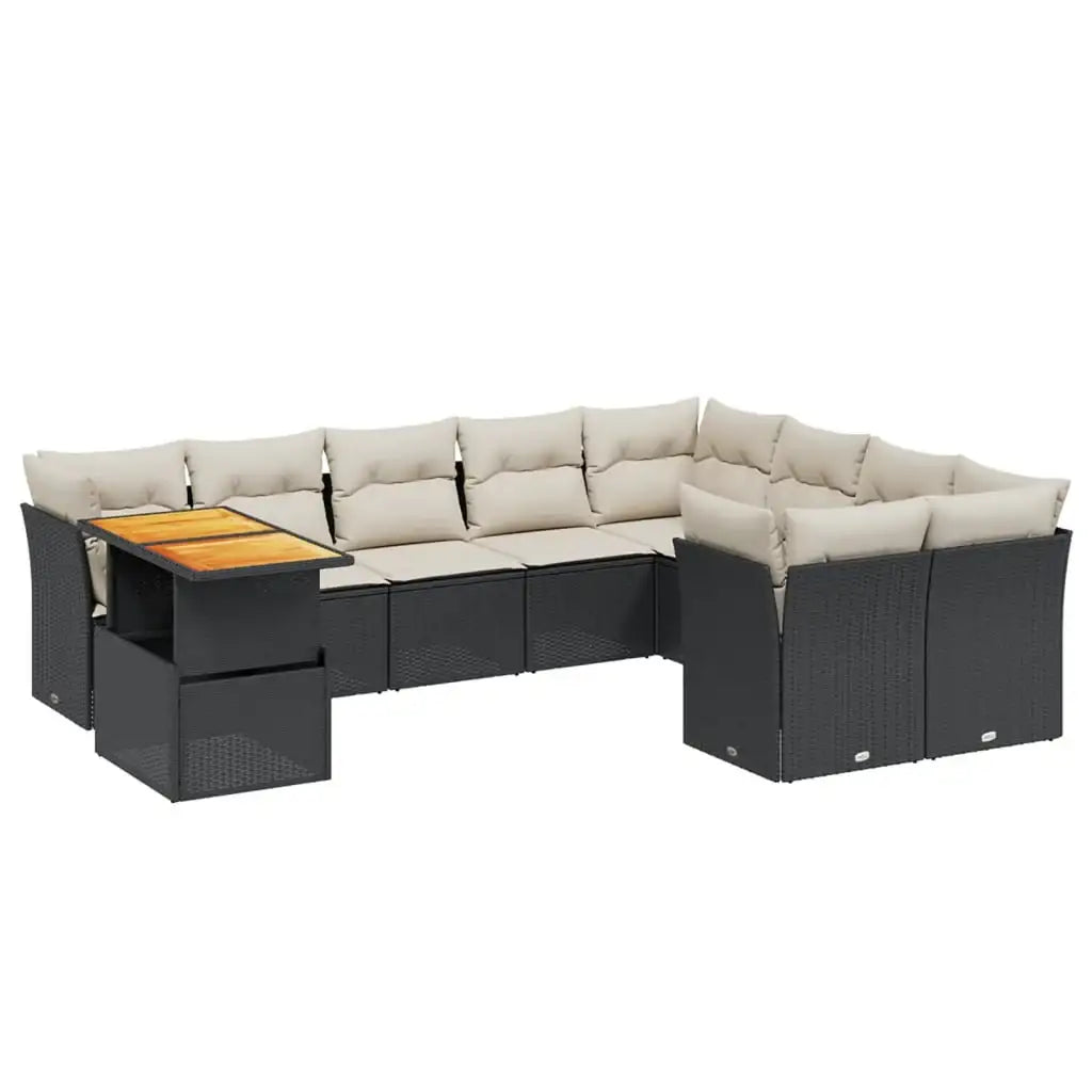 Set Divani da Giardino 10pz con Cuscini in Polyrattan Nero - homemem39