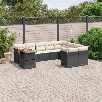 Set Divani da Giardino 10pz con Cuscini in Polyrattan Nero - homemem39