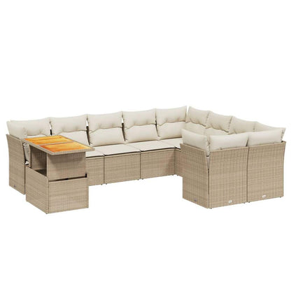Set Divano da Giardino 10 pz con Cuscini Beige in Polyrattan - homemem39