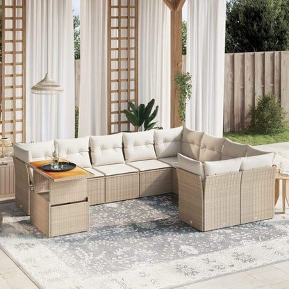 Set Divano da Giardino 10 pz con Cuscini Beige in Polyrattan - homemem39