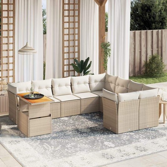 Set Divano da Giardino 10 pz con Cuscini Beige in Polyrattan - homemem39
