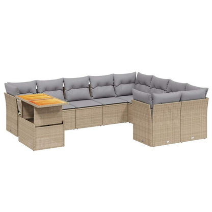 Set Divano da Giardino 10 pz con Cuscini Beige in Polyrattan - homemem39