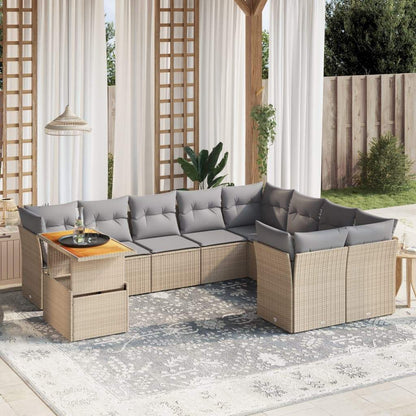 Set Divano da Giardino 10 pz con Cuscini Beige in Polyrattan - homemem39