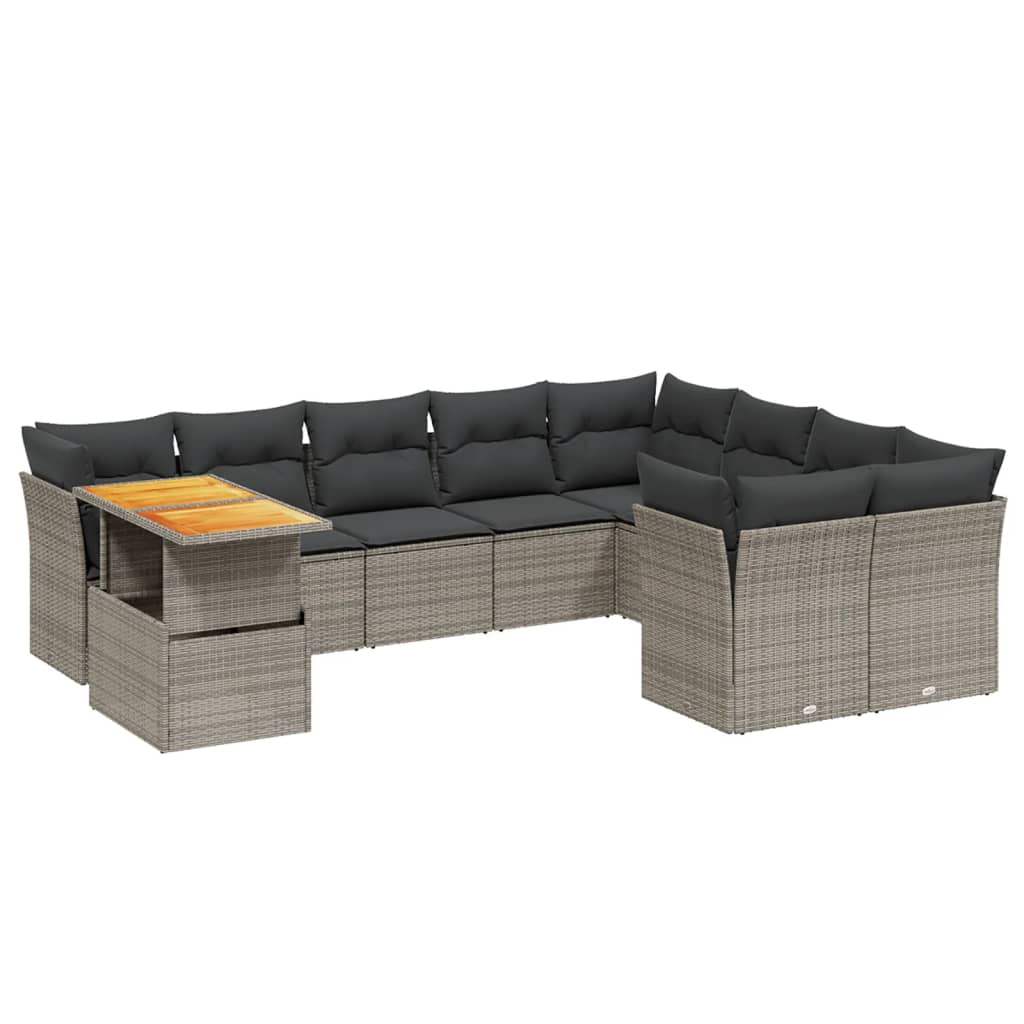 Set Divano da Giardino 10 pz con Cuscini Grigio in Polyrattan - homemem39