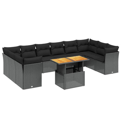 Set Divani da Giardino 11 pz con Cuscini in Polyrattan Nero - homemem39