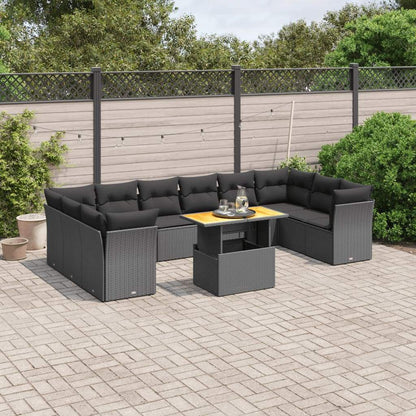 Set Divani da Giardino 11 pz con Cuscini in Polyrattan Nero - homemem39
