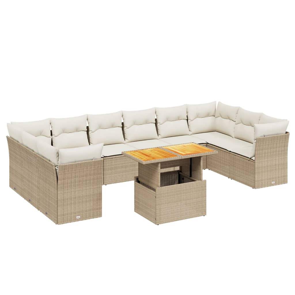 Set Divani da Giardino 11 pz con Cuscini Beige in Polyrattan - homemem39
