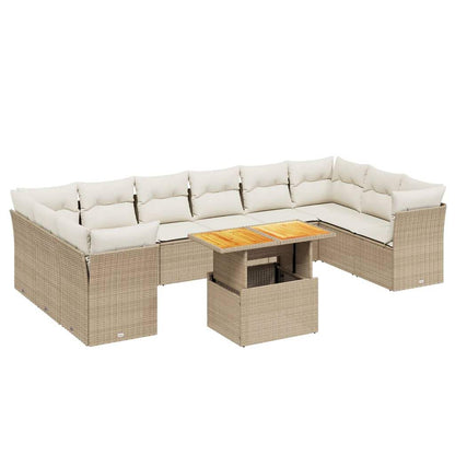 Set Divani da Giardino 11 pz con Cuscini Beige in Polyrattan - homemem39