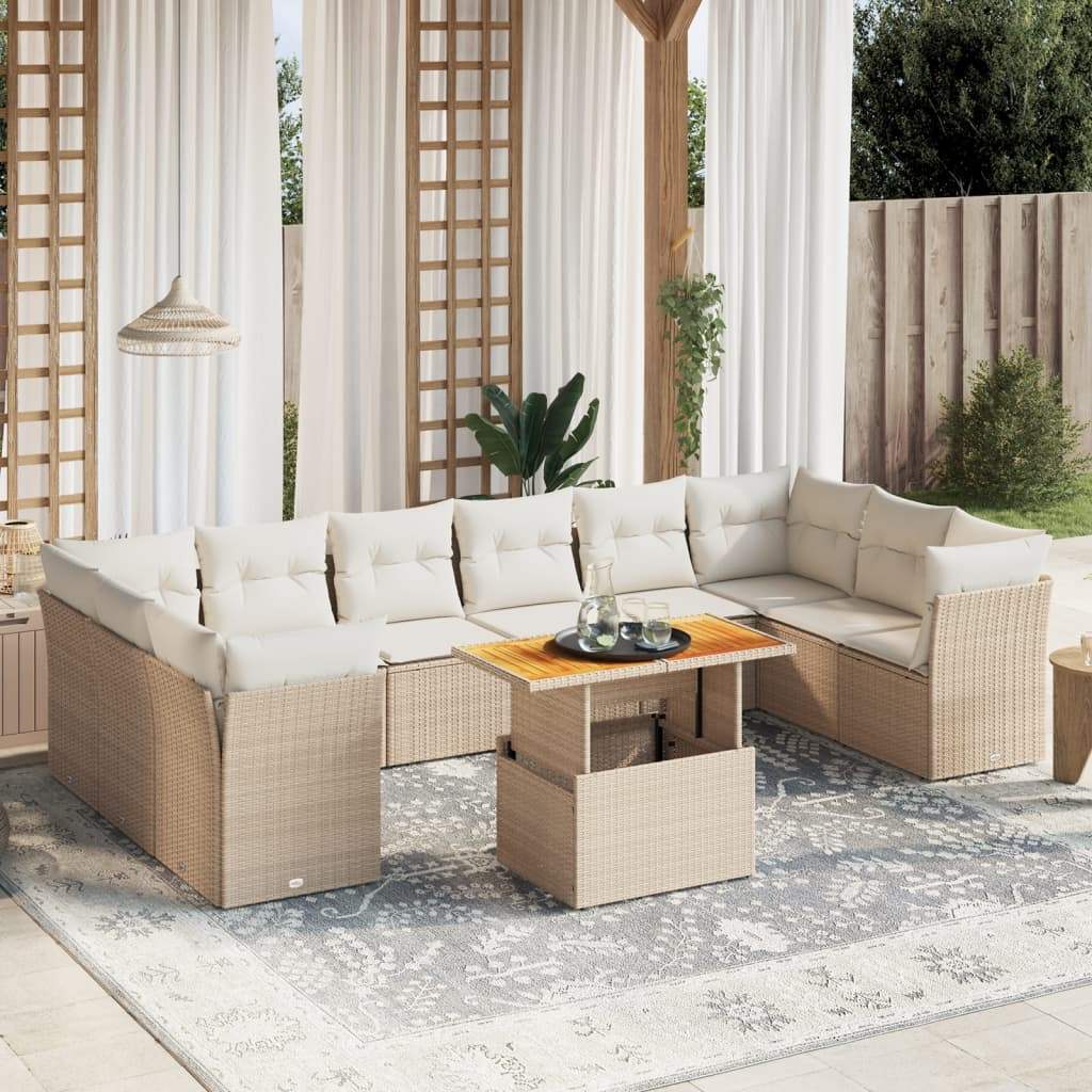 Set Divani da Giardino 11 pz con Cuscini Beige in Polyrattan - homemem39