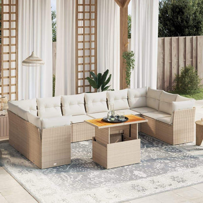 Set Divani da Giardino 11 pz con Cuscini Beige in Polyrattan - homemem39