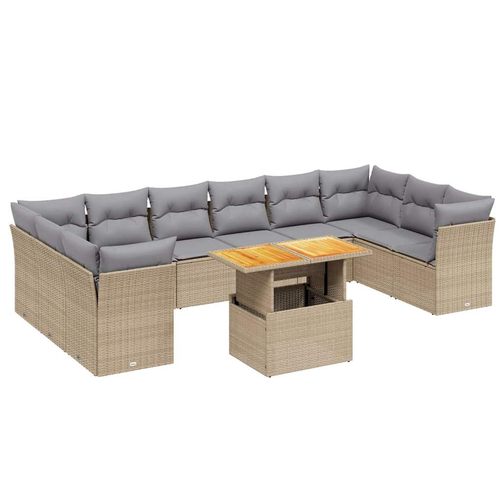 Set Divani da Giardino 11 pz con Cuscini Beige in Polyrattan - homemem39
