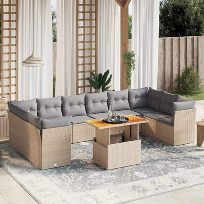Set Divani da Giardino 11 pz con Cuscini Beige in Polyrattan - homemem39