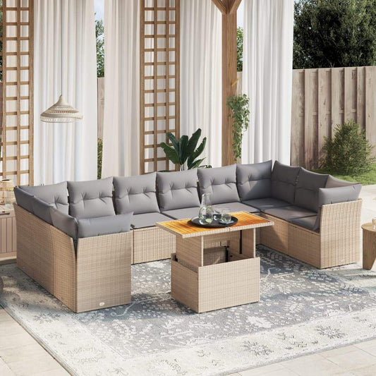Set Divani da Giardino 11 pz con Cuscini Beige in Polyrattan - homemem39