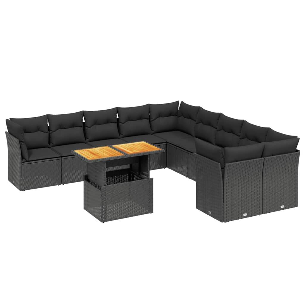 Set Divani da Giardino 11 pz con Cuscini in Polyrattan Nero - homemem39