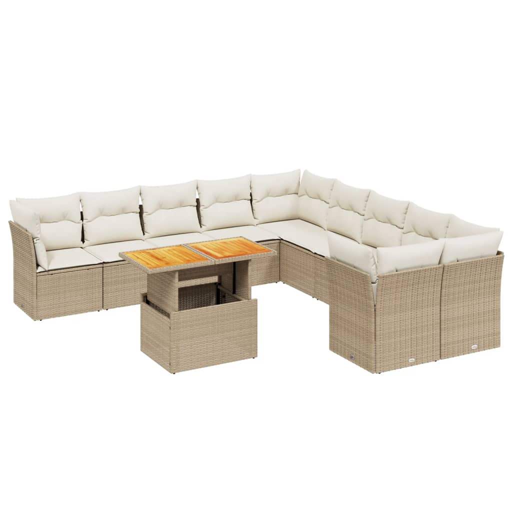 Set Divani da Giardino 11 pz con Cuscini Beige in Polyrattan - homemem39