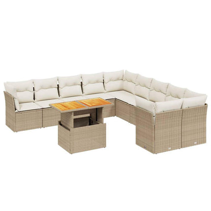 Set Divani da Giardino 11 pz con Cuscini Beige in Polyrattan - homemem39