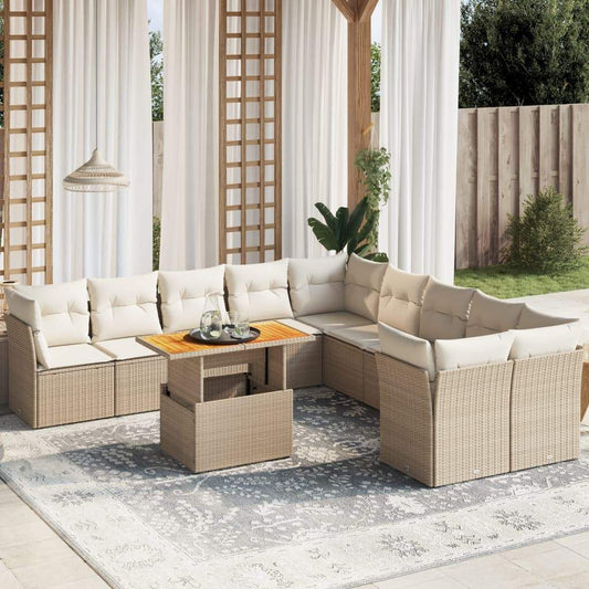 Set Divani da Giardino 11 pz con Cuscini Beige in Polyrattan - homemem39