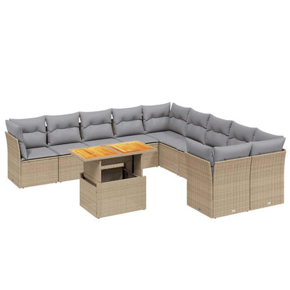 Set Divani da Giardino 11 pz con Cuscini Beige in Polyrattan - homemem39