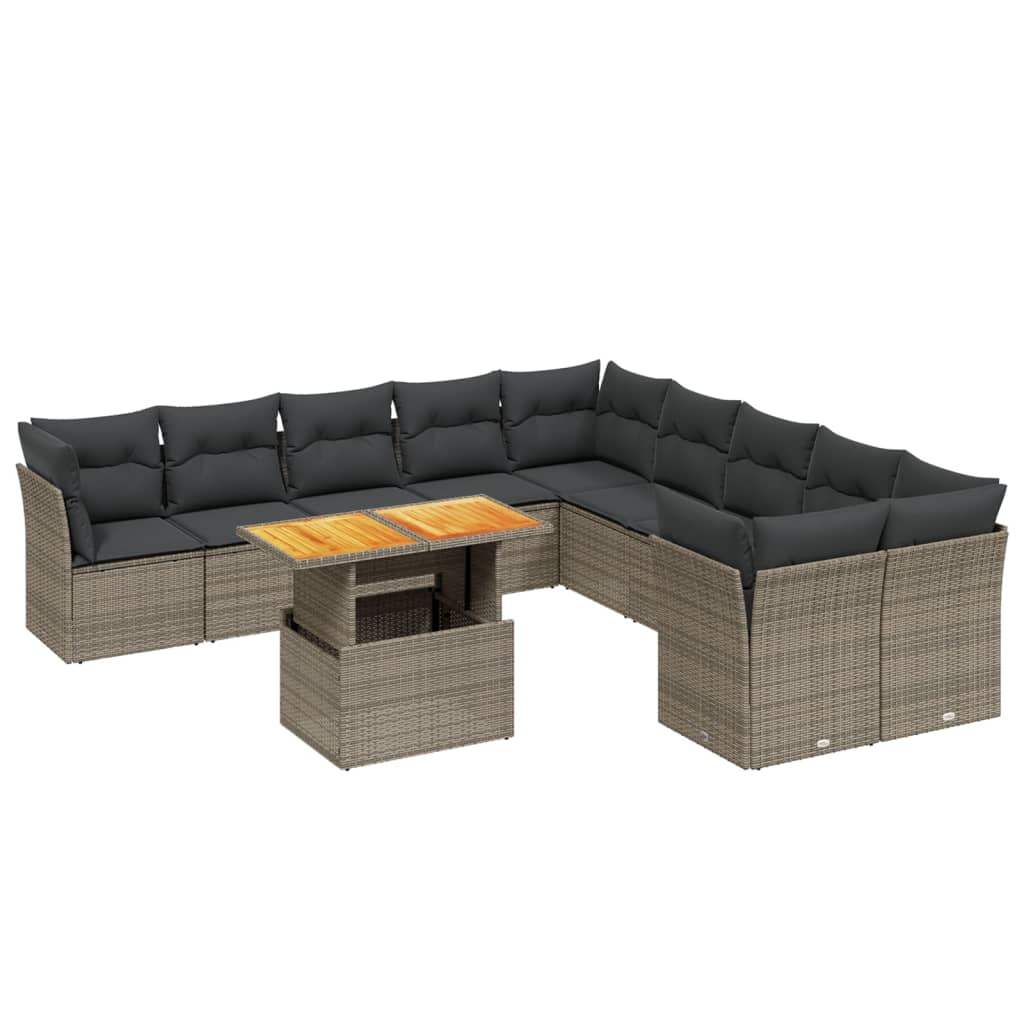 Set Divani da Giardino 11 pz con Cuscini in Polyrattan Grigio - homemem39
