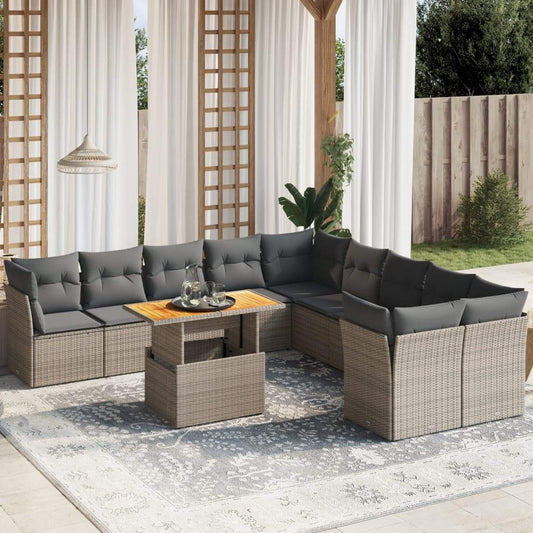 Set Divani da Giardino 11 pz con Cuscini in Polyrattan Grigio - homemem39