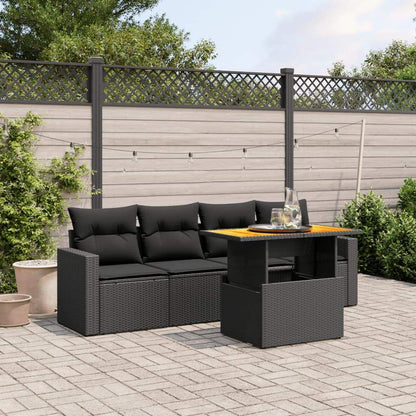Set Divani da Giardino 5 pz con Cuscini in Polyrattan Nero - homemem39