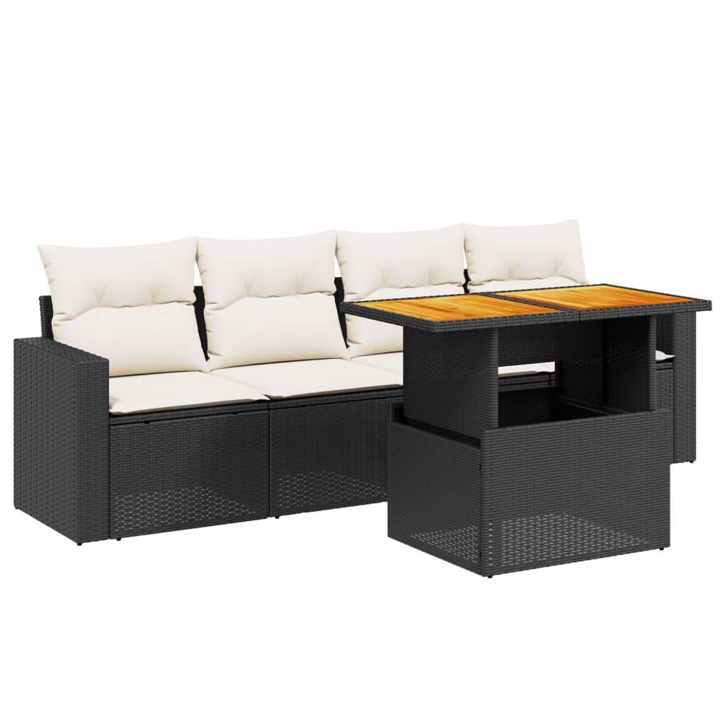Set Divani da Giardino 5 pz con Cuscini in Polyrattan Nero - homemem39