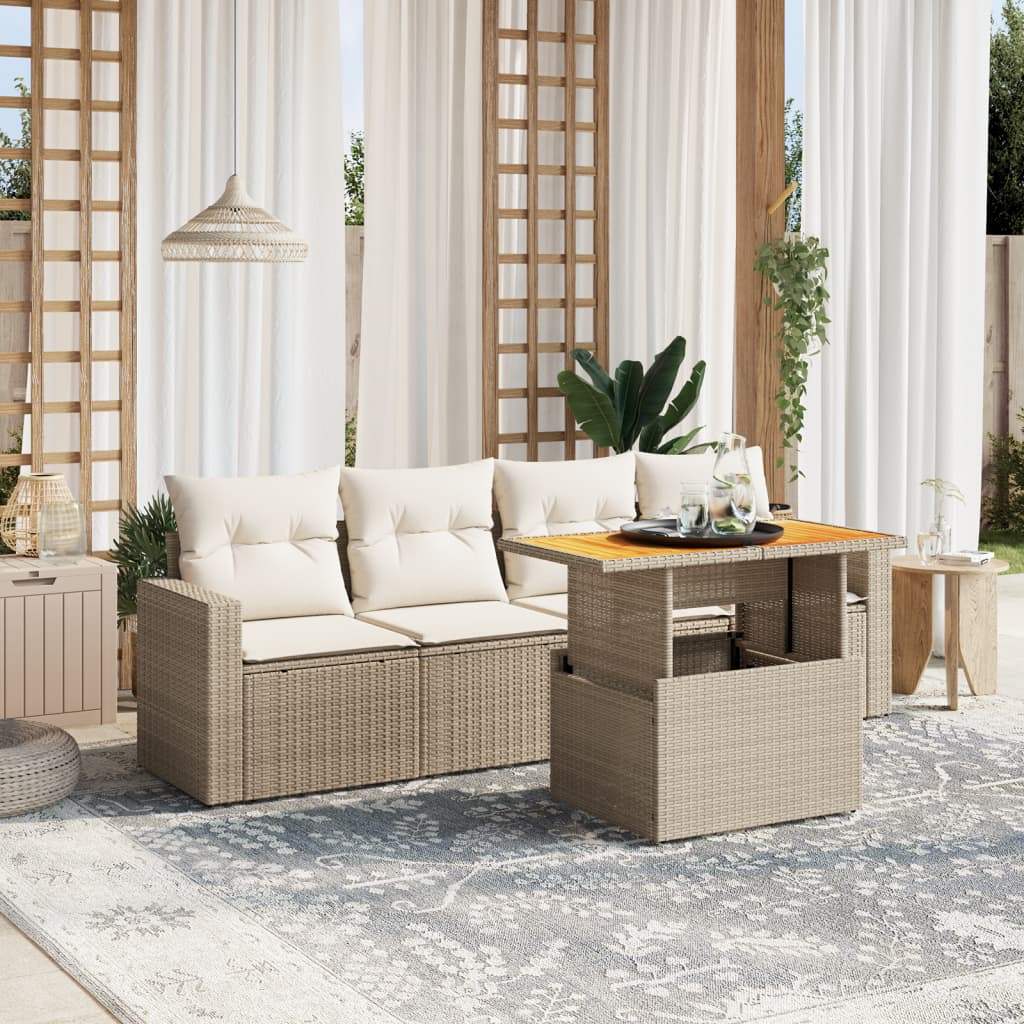 Set Divano da Giardino 5 pz con Cuscini Beige in Polyrattan - homemem39