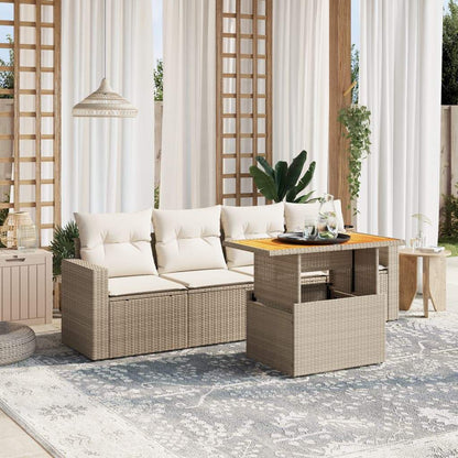 Set Divano da Giardino 5 pz con Cuscini Beige in Polyrattan - homemem39