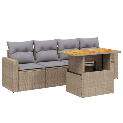 Set Divano da Giardino 5 pz con Cuscini Beige in Polyrattan - homemem39