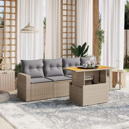 Set Divano da Giardino 5 pz con Cuscini Beige in Polyrattan - homemem39
