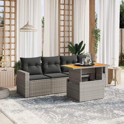 Set Divano da Giardino 5 pz con Cuscini Grigio in Polyrattan - homemem39