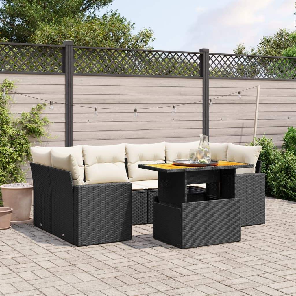 Set Divani da Giardino con Cuscini 7pz Nero Polyrattan - homemem39