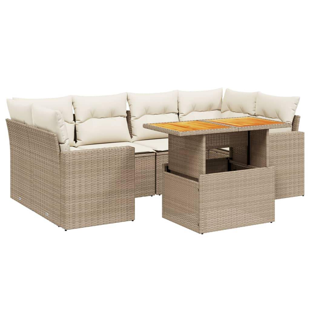 Set Divani da Giardino 7 pz con Cuscini Beige in Polyrattan - homemem39