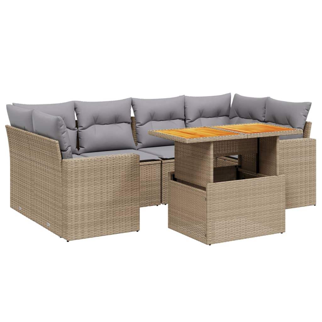 Set Divani da Giardino 7 pz con Cuscini Beige in Polyrattan - homemem39