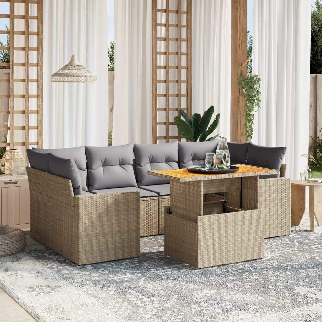 Set Divani da Giardino 7 pz con Cuscini Beige in Polyrattan - homemem39