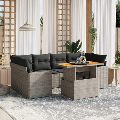 Set Divani da Giardino 7 pz con Cuscini Grigio in Polyrattan - homemem39