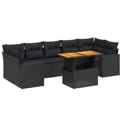 Set Divani da Giardino con Cuscini 8 pz Nero in Polyrattan - homemem39