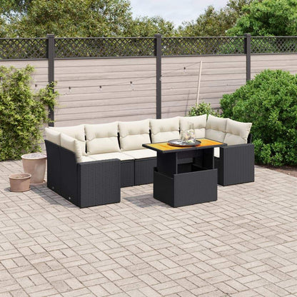 Set Divani da Giardino con Cuscini 8 pz Nero in Polyrattan - homemem39