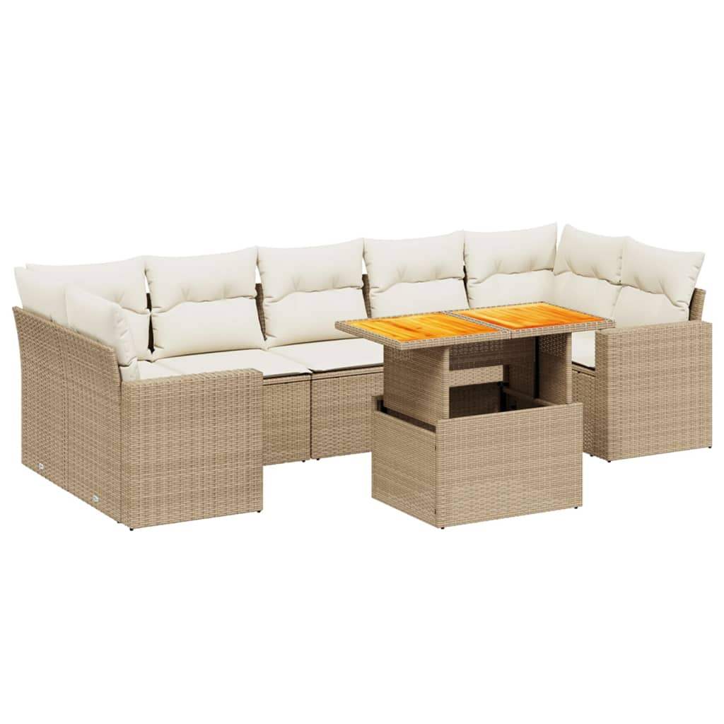 Set Divano da Giardino 8 pz con Cuscini Beige in Polyrattan - homemem39