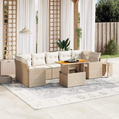 Set Divano da Giardino 8 pz con Cuscini Beige in Polyrattan - homemem39